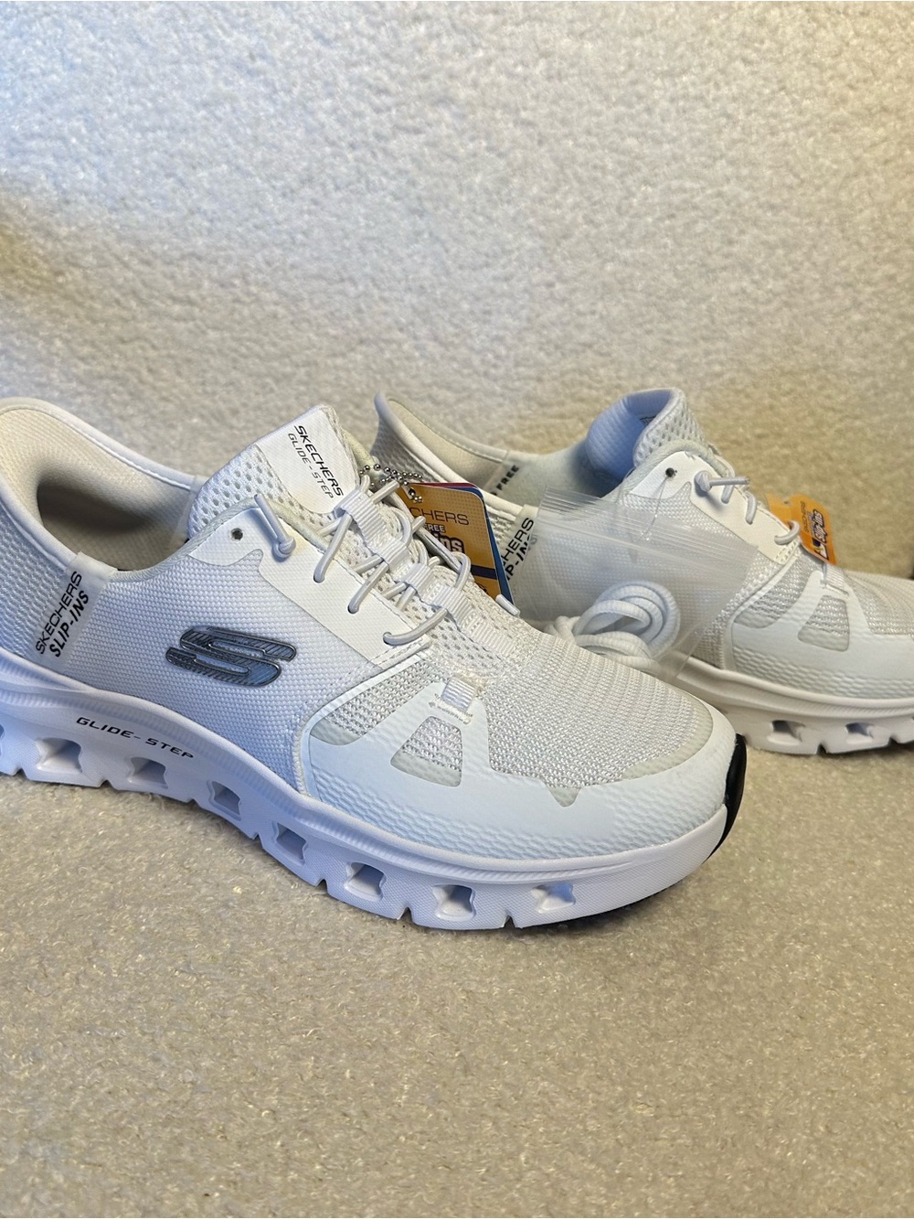 Skechers White and Silver Women's Athletic Glide-Step Sneakers